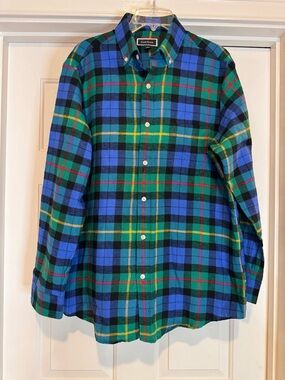 NWT Club Room Flannel men’s medium blue green plaid button down soft cotton